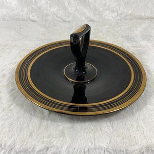 Antique Art Deco Center Handle Server Plate Black Depression Glass TidBit Platte